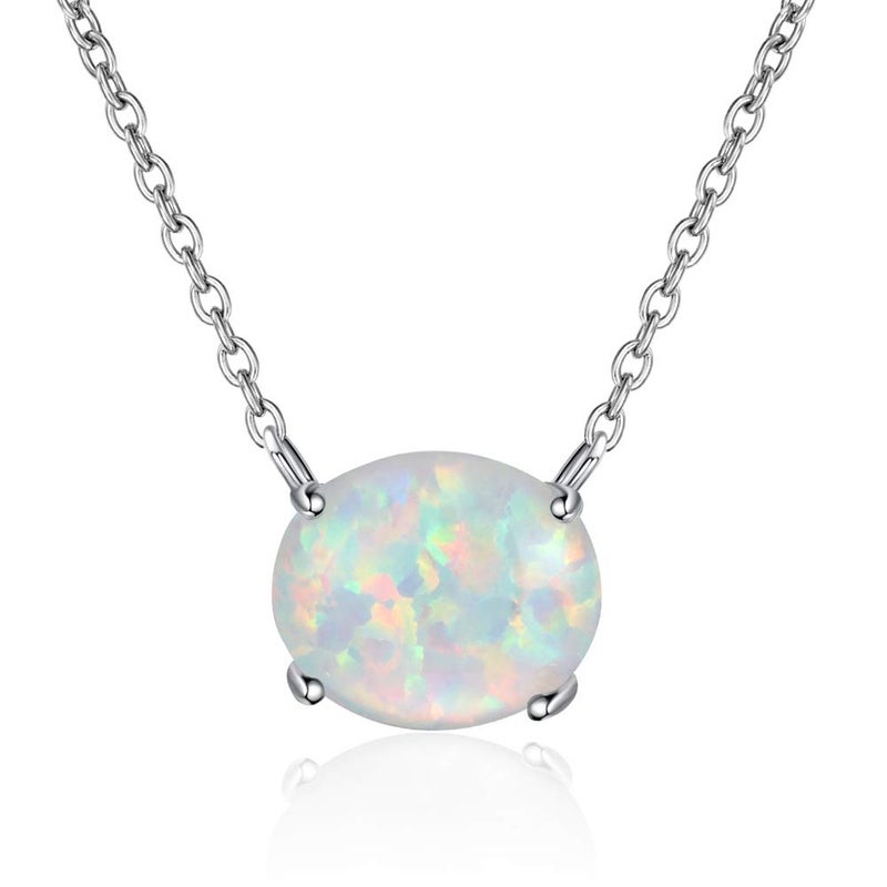 CiNily Opal Necklace Small Pendant Necklace 18K Wihte Gold Plated Gemstone Simple Necklace for Women Men - Image 1